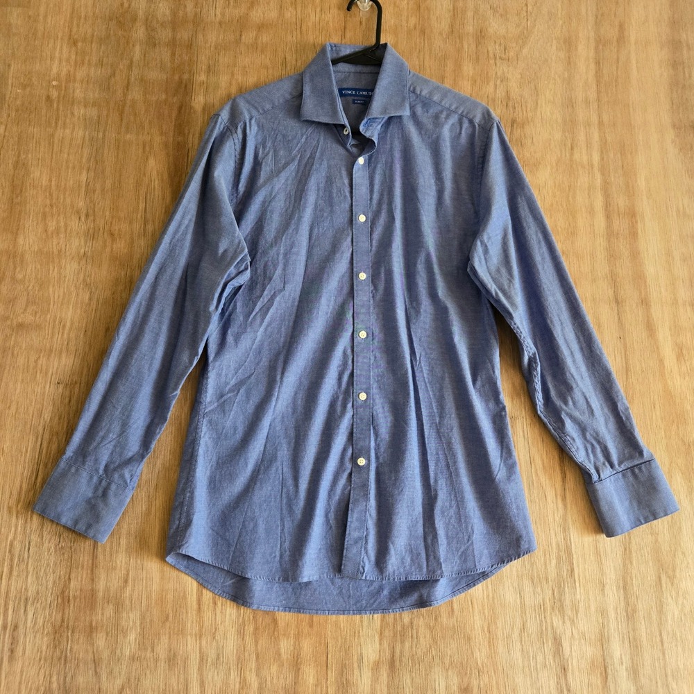 Vince Camuto Mens Slim Fit Dress Shirt Blue Cotton Stretch 15.5 32/33